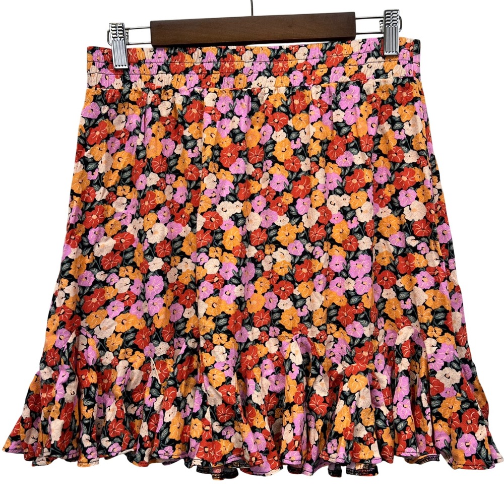 LOFT Floral Ruffle Mini Skirt Womens Medium Multicolor Elastic Waist Rayon